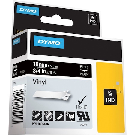 Dymo Tape, Ind, Vnyl, 3/4"-We/Bk DYM1805436